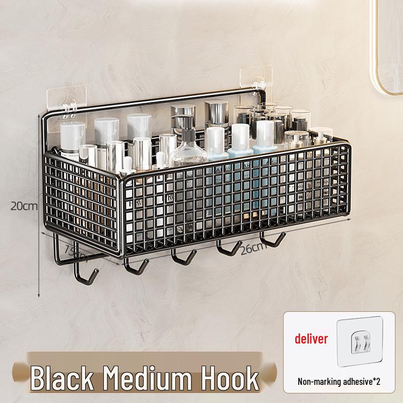 Wall-Mounted No-Punch Storage Rack for Bathroom, Kitchen, and Shower.