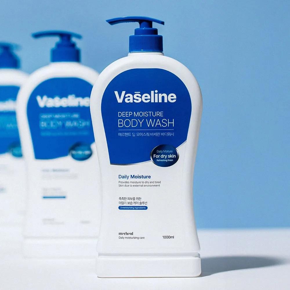Merhent Vaseline Body Wash 1000ml x 3 Bottles Mildly Acidic Large Capacity Perfume Scented Body Cleanser
