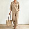 2026 cross-border spring and summer explosion European and American style V-neck short-sleeved suit fashionable casual wide-leg pants suit