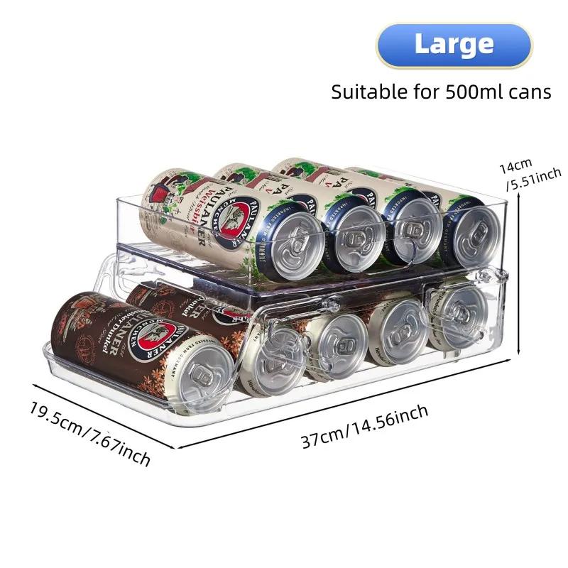 Stackable Clear Can Dispenser For Fridge 2 Tier Automatic Rolling Beverage Holder For Soda Beer And Canned Drinks