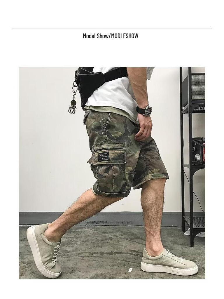 Herren Camouflage Cargo Shorts: Mittellanger Militärstil, Outdoor-Freizeitbekleidung mit mehreren Taschen