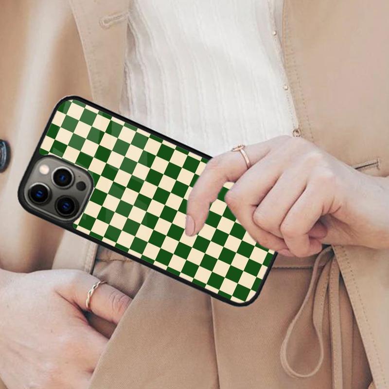 Sage Green Warped Checkered Pattern Magnetic Phone Case For APPLE iPhone 17 Air 16 14 13 12 Pro Max 15 Plus MagSafe Cover