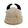 Yarn Winter Pullover Cap Solid Color Knitted Beanie Punk Devil Horns Hat  Autumn/Winter