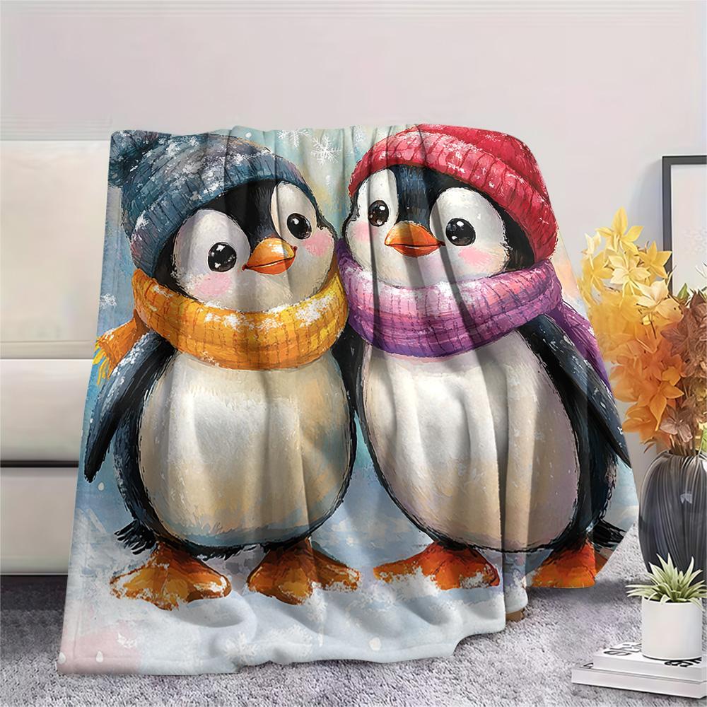 Penguin Print Flannel Blanket, High Quality Comfortable for All Seasons, Home Decor, Warmth and Comfort, Perfect for Christmas Gifts