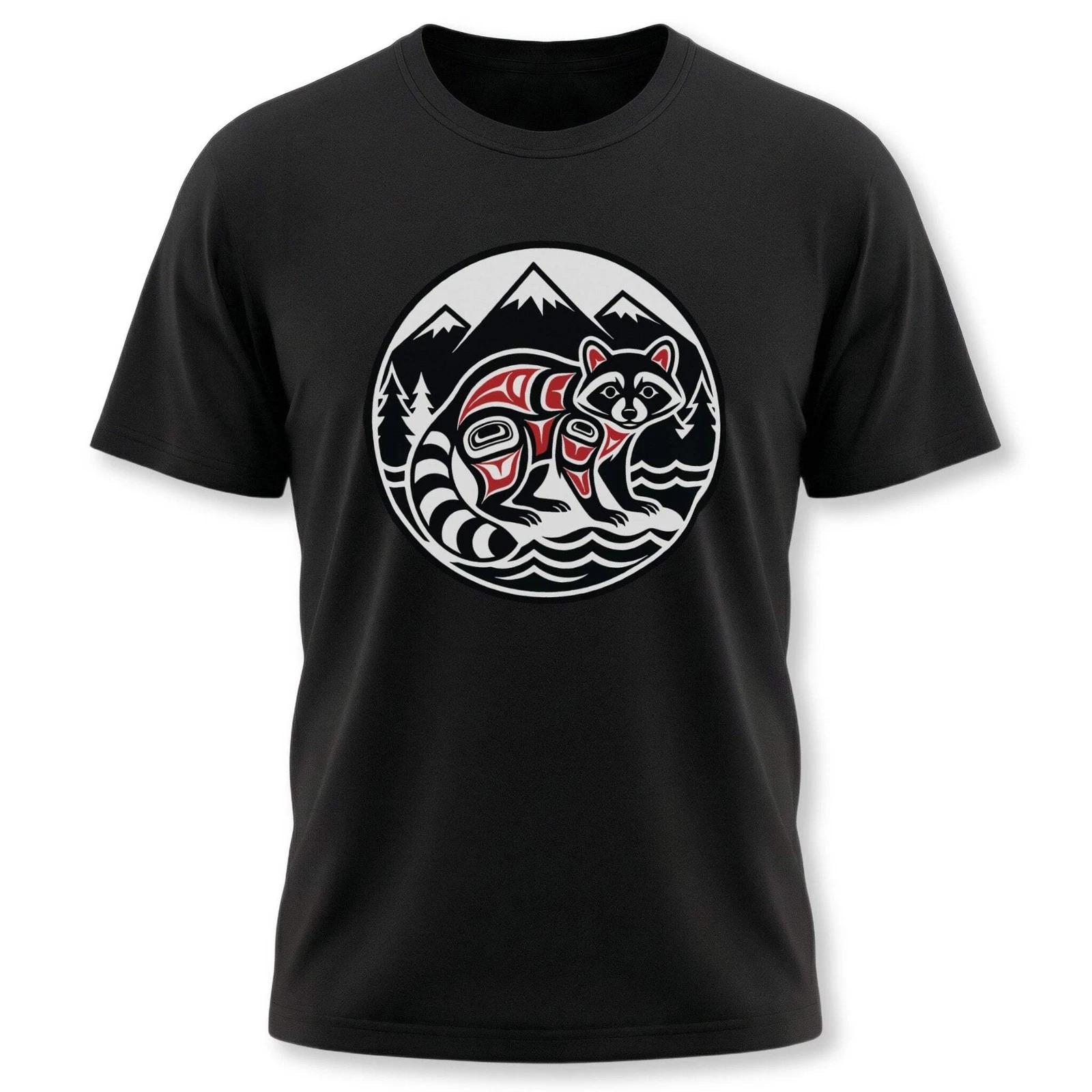 Raccoon Formline Art T-Shirt | Indigenous PNW Wildlife Graphic Tee Shirt XL