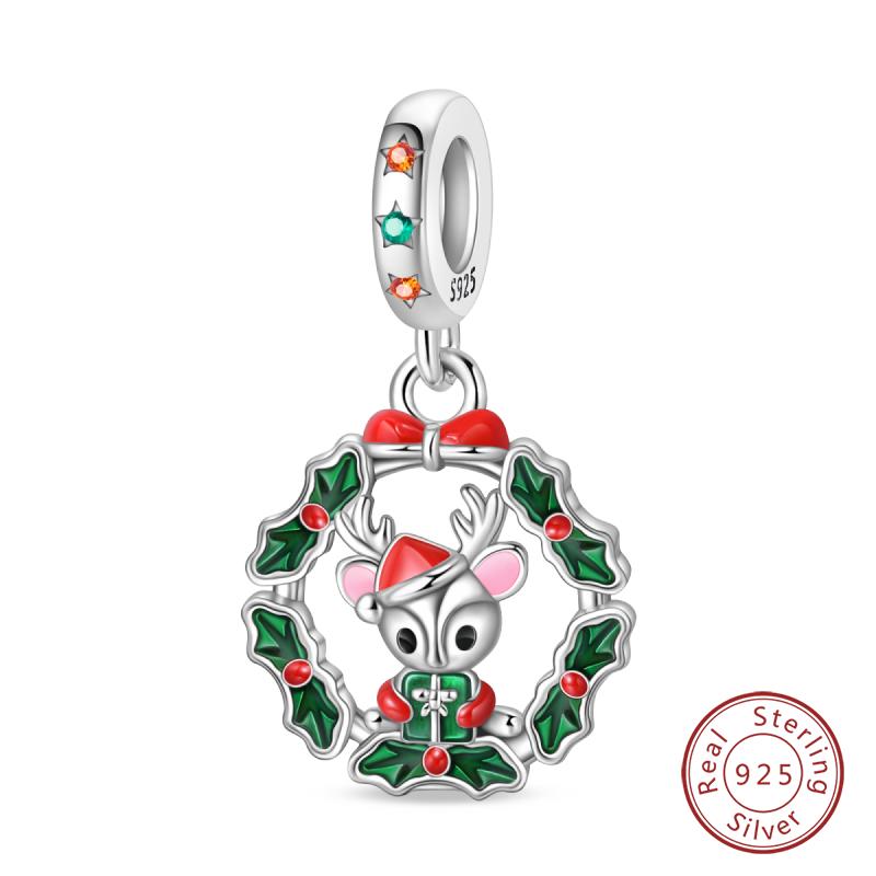 New Winter Charms Bead Copper Snowflake Snowman Penguin Deer Dangle Fit Bangle Bracelet Necklace Diy Jewelry