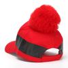 Christmas Baseball Cap Red Adjustable Baseball Cap With Furry Ball