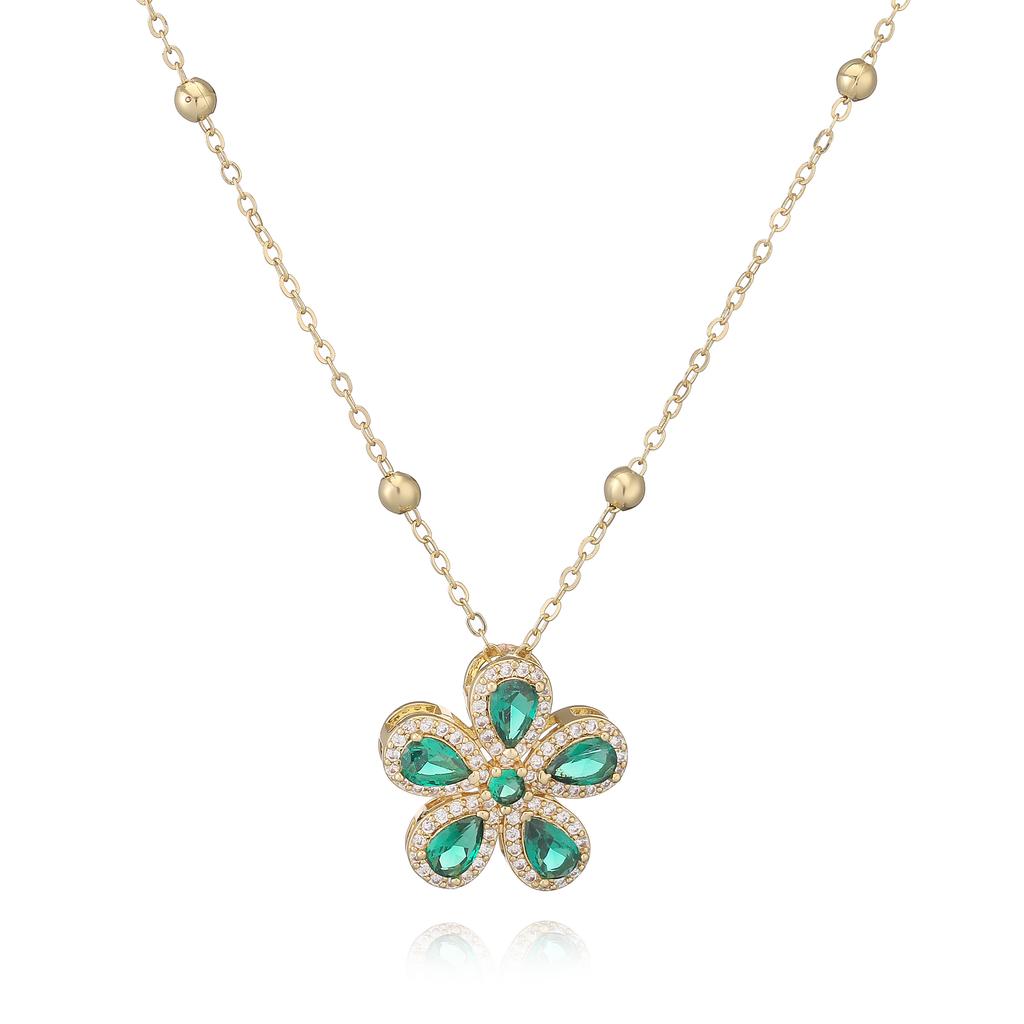 Minimalist Gold Plated Colorful Cubic Zircon Flower Charm Necklace Flower Pendant Necklace for Women