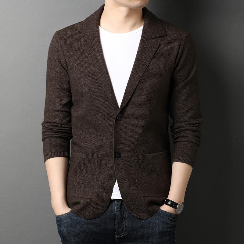 Весенний новый тонкий вязаный кардиган мужской повседневный вязаный однотонный универсальный деловой костюм мужской пиджак 3XL 5779₽