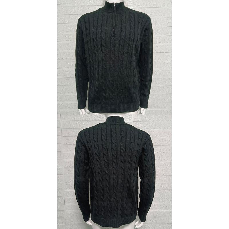 Men's Slim Fit Zip Half Turtleneck Long Sleeve Cable Knit Pullover Sweater Plus Size.