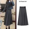 Plus Size Retro Woolen High Waist Pleated Skirt - Academic Style Fashion for Women