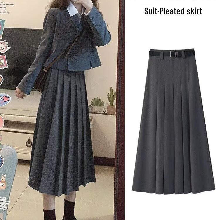 American Retro Plus Size Pleated Wool Skirt - Fashionable Academic Style, High Waist Slimming Design for Trendy Women