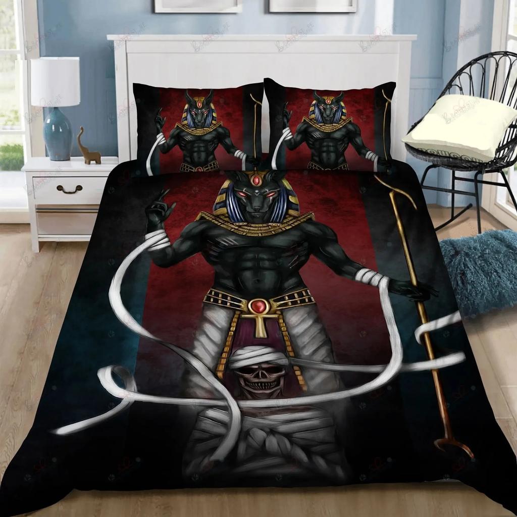 Oldtidens Egypt Anubis Dynetrekksett Egyptisk Symbol Kultur Sengetøy Vintage Farao Pyramide Boho Tribal Dynetrekk Queen