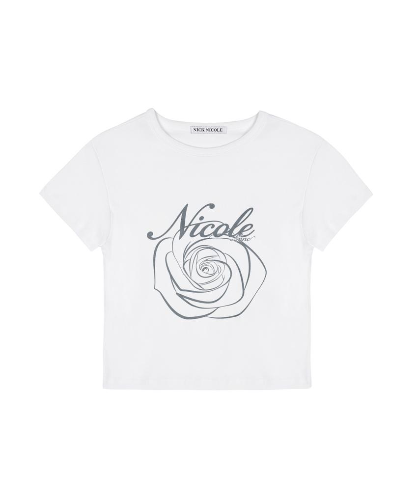 Nigaennikol Rose Lettering Cropped Top_White