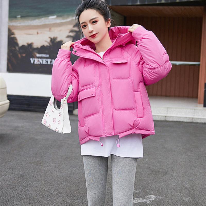 Podzimní a zimní Dámská Jednobarevné Prošívání Krátká Větruodolná Teplá Dámská Bunda S kapucí 6 barev