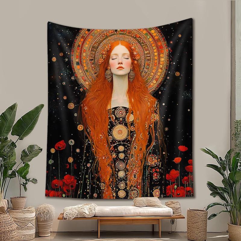 Tapestry of Freya, goddess of Scandinavian pagan witchcraft 75x100 чёрный