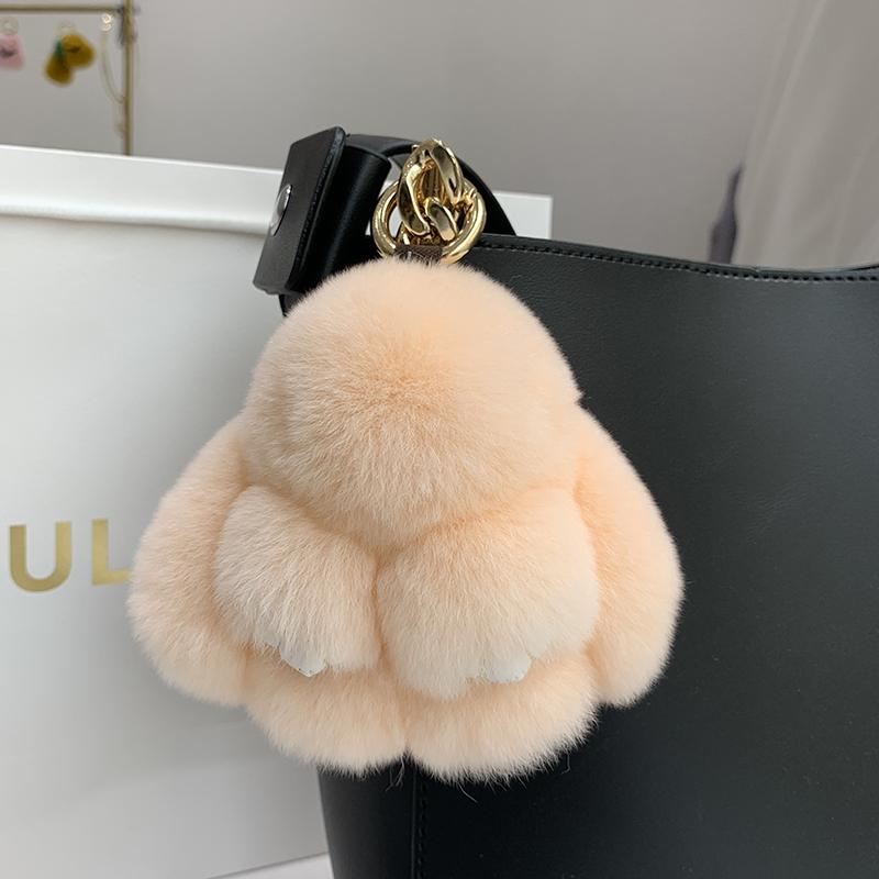 Mini Cute Real Rex Rabbit Fur Bunny Keychain Toy Doll Keyring Tote Bag Charm 10CM Fur Rabbit Keychain Car Bag Pendant