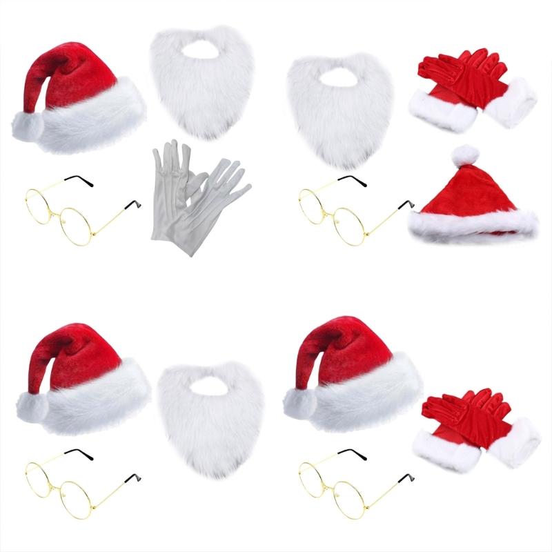 Santa Suit Christmas Santa Clauses Costume for Men Women 3/4Pcs Santas Costume Outfits Funny Bear Hat Glasses Gloves