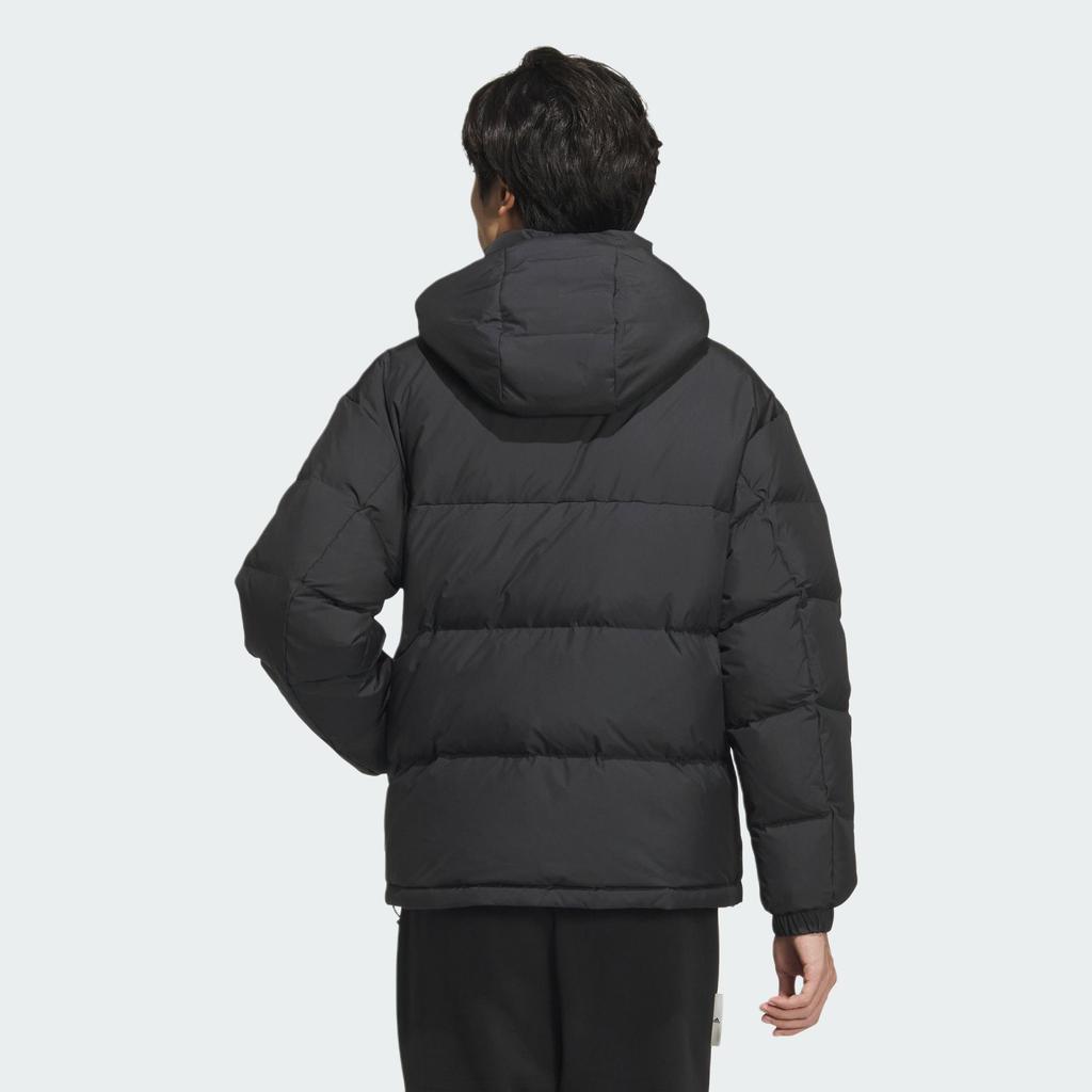 Adidas Puffy Down Series Logo Outdoor Casual Hooded Warm Puffer Jacket Unisex Jacket Black JM9131