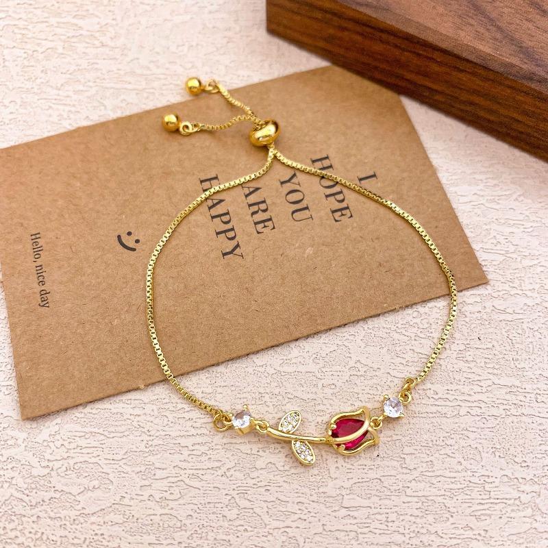 New Style Tulip and Rose Adjustable Bracelet for Women, Fashionable and Niche Design, Great Gift for Birthdays