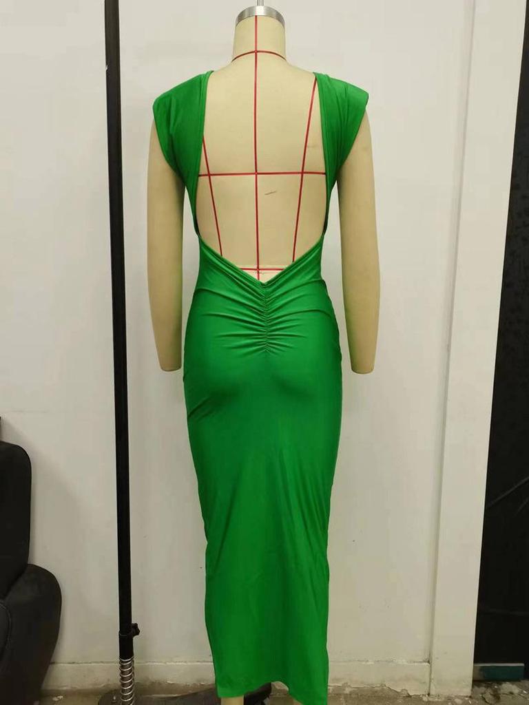 Europäischer und amerikanischer rückenfreier, hohler langer Rock für Damen – sexy, eng anliegend, Straßenmode, Sommerkleid mit Taille