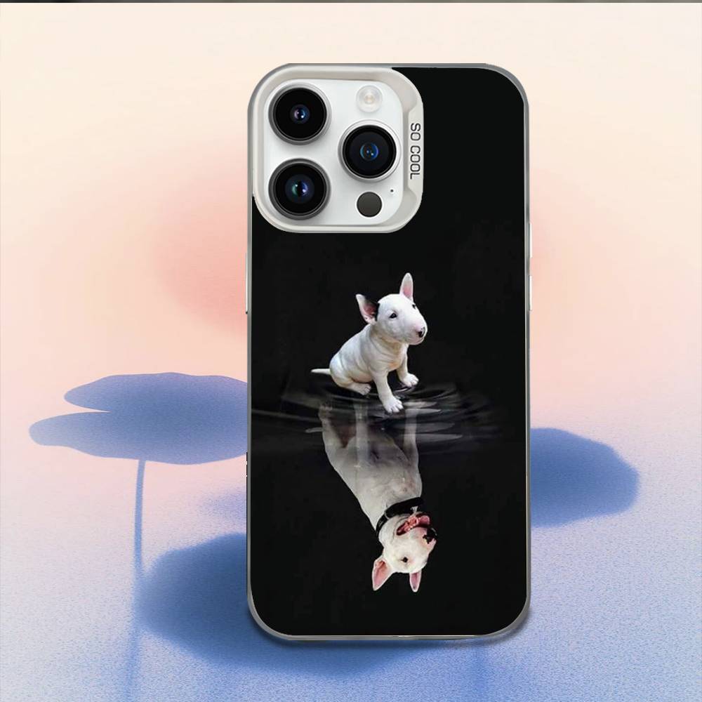 Funny Bull Terrier Dog Phone Case For iPhone 16,15,14,13,12,11,Mini,Pro,E,MAX White Candy Matte Shockproof Cover