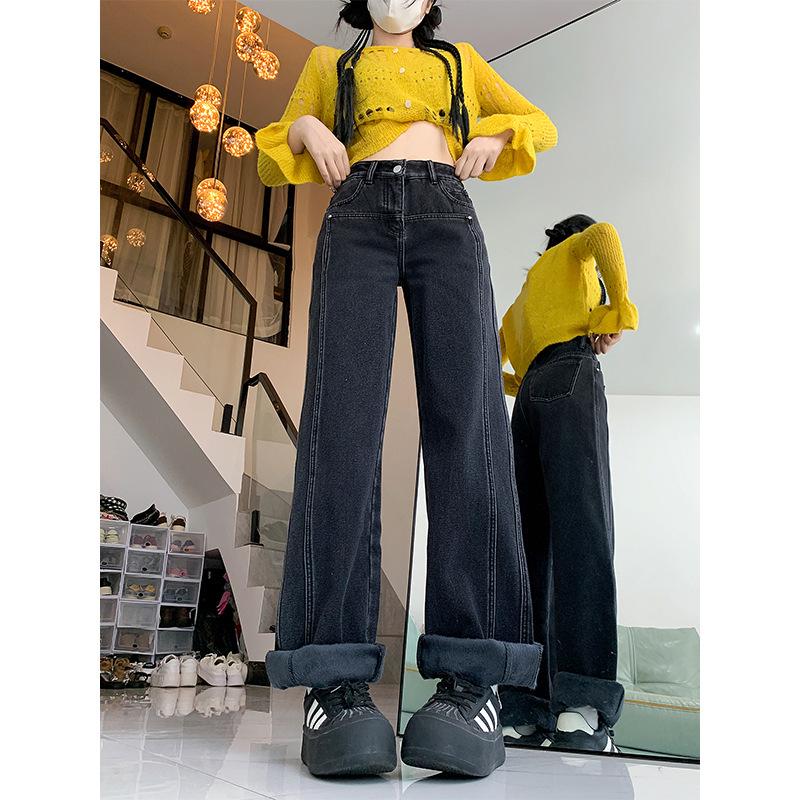 

Women s Plus Size Fleece-Lined High Waist Straight-Leg Winter Jeans XL