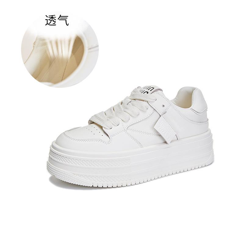 

Leather little white shoes women s 2025 spring new women s muffin sole height increase single shoes women s Korean version board shoes versatile wome 40 бежевый