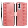 For Samsung Galaxy S25 Edge Leather Case Wallet Stand Grids Imprinted Phone Cover with Strap