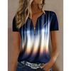 Women's Polo Shirt with Fashionable Zipper and Geometric Design, Suitable for Daily Casual Wear