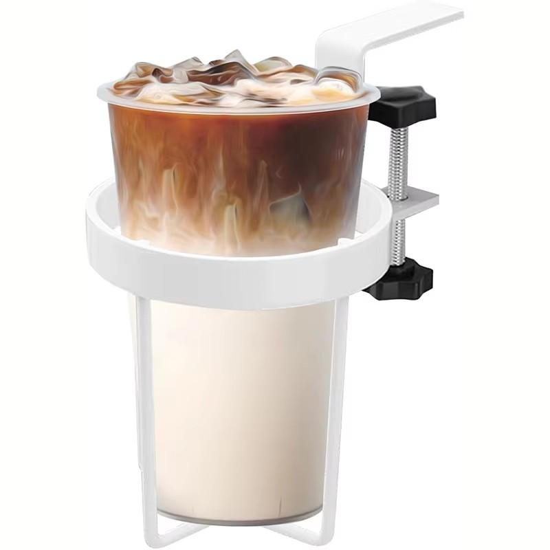 Metal Desk Drinks Holder Desk Mount Cup Holder Side Table Cup Holder Clip On Mounted Table and Stainless Steel Holder