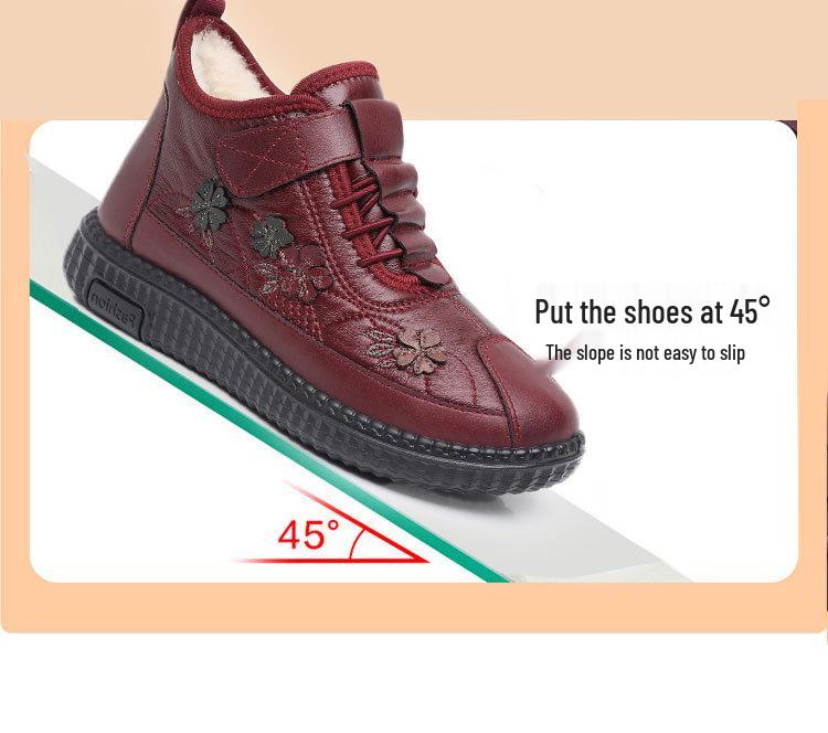 Women's Fleece-Lined Slip-On Winter Boots - Non-Slip and Warm Cotton Shoes for Middle-Aged and Elderly