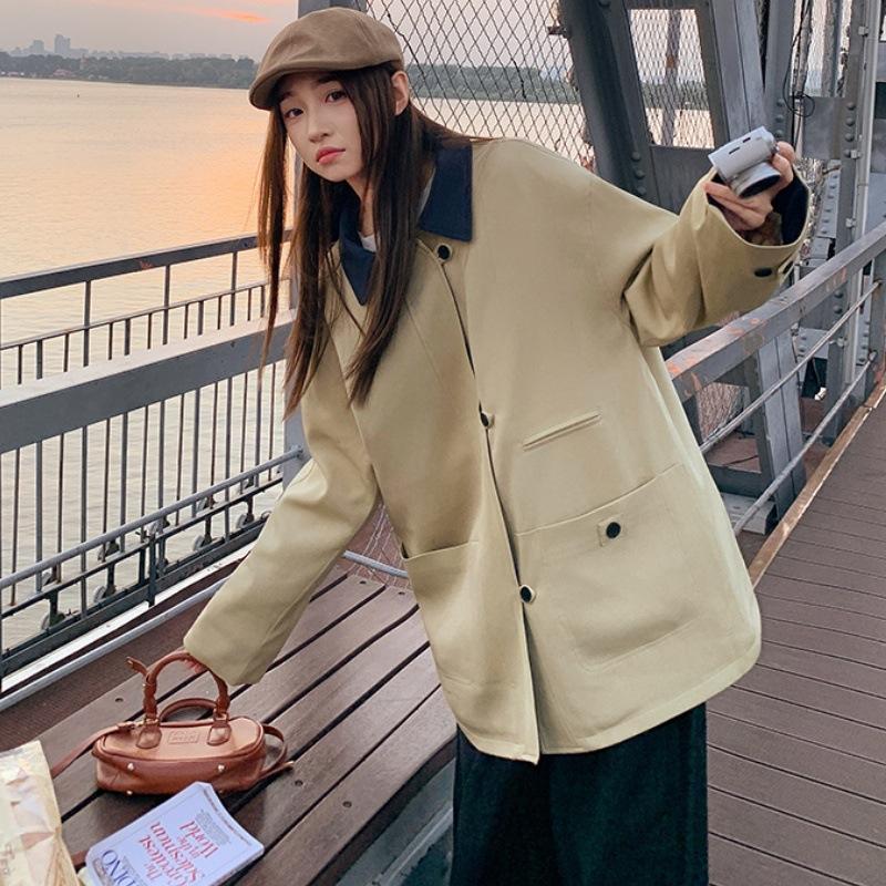 

New Winter Style Loose Short Windbreaker Cotton Coat High-end Temperament Casual Cotton Contrasting Color Jacket L