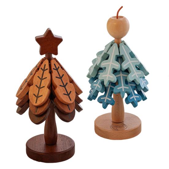 Wooden Christmas Tree Trivets for Hot Dishes Foldable Coasters Pot Holders Heat Resistant Silicone Table Protector Creative Gift for Home Kitchen