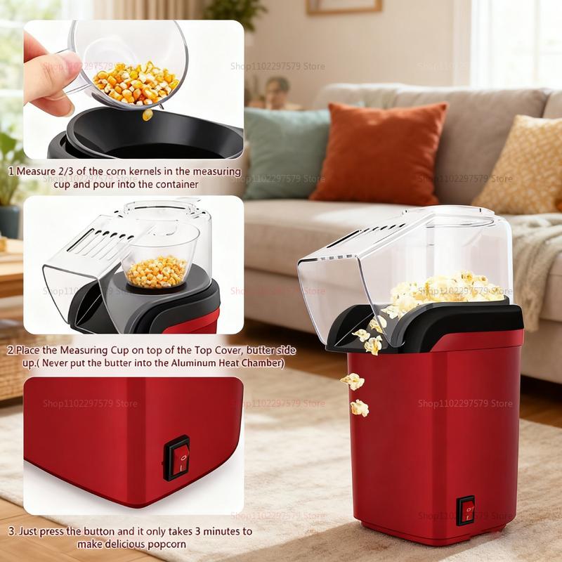 Premium Electric Popcorn Maker Hot Air Corn Popper Fast Heating Stylish Design Perfect For Homemade Snacks Home Theater Kitchen
