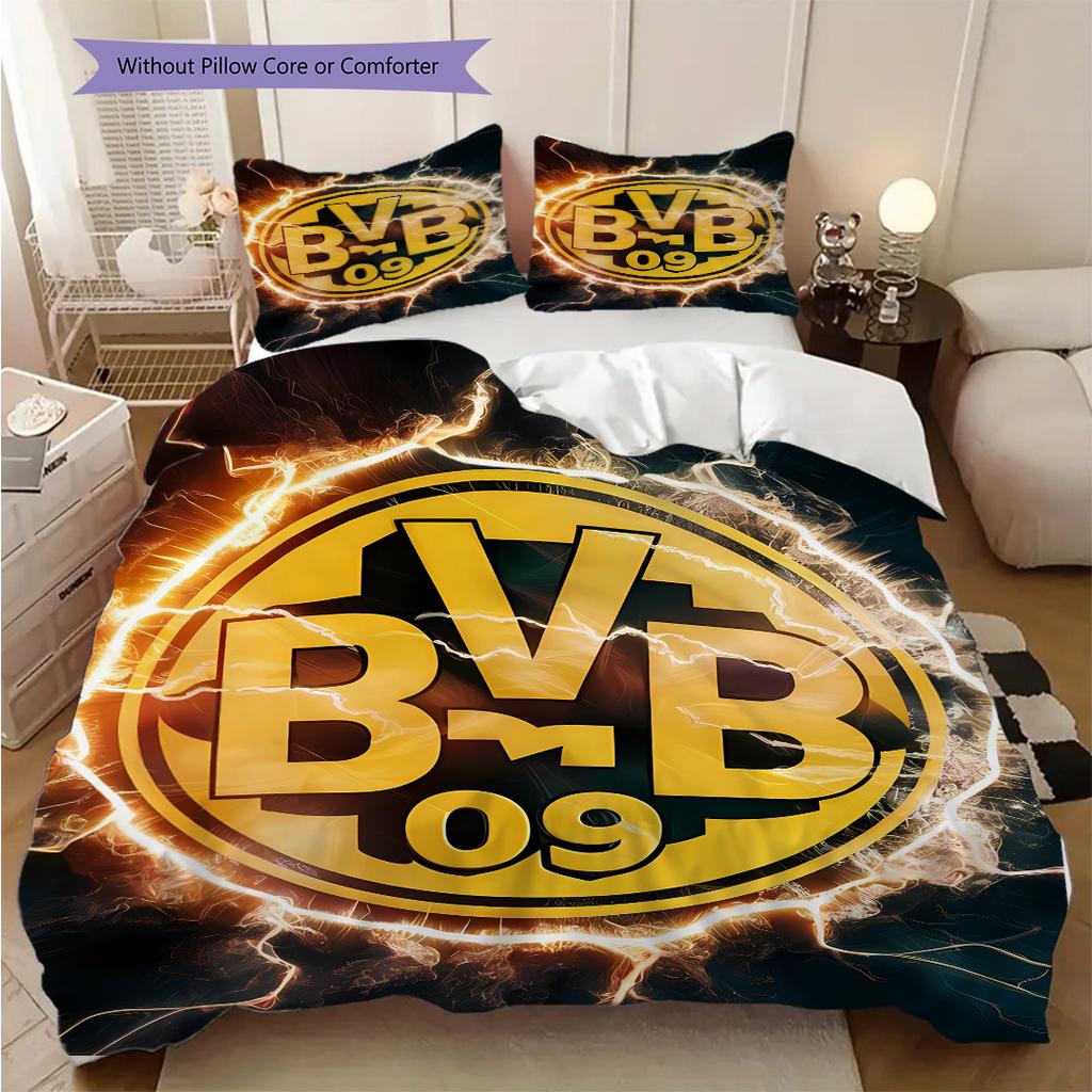 Borussia Dortmund logo Vzor Povlečení Přikrývka Sada Povlak na přikrývku Povlak na polštář Domácí Dekorace Dárek k narozeninám (1 * povlak na peřinu + 2 * povlak na polštář, bez jádra)