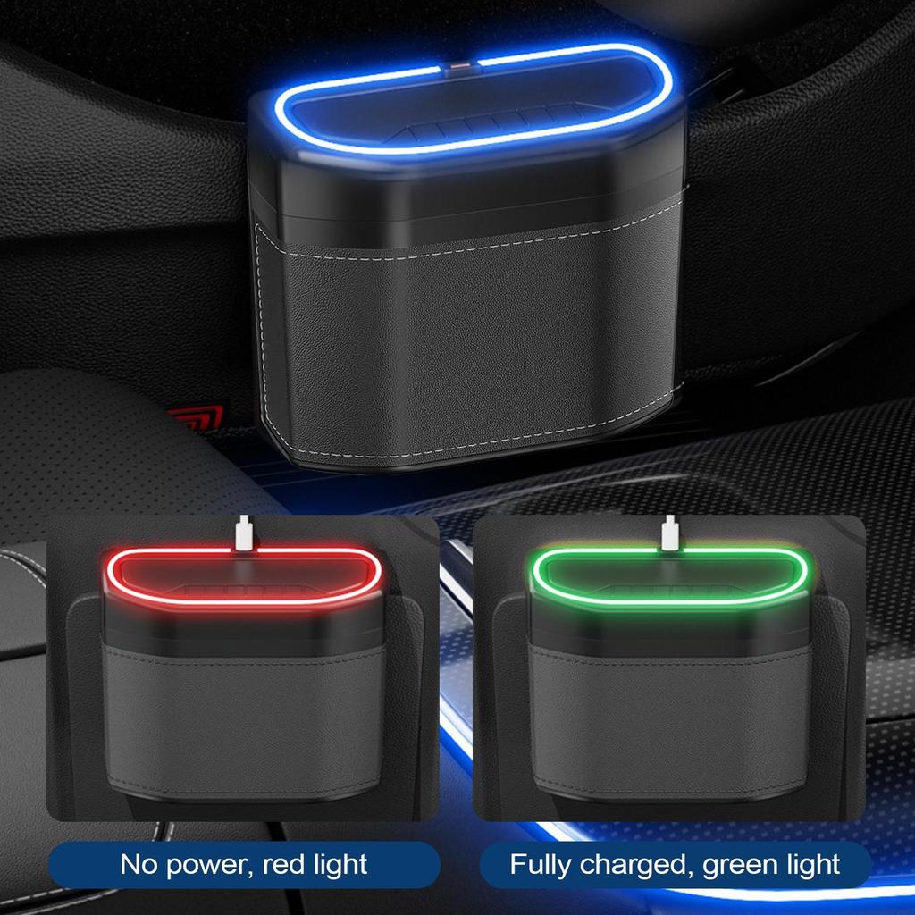 Car Trash Bin Automotive Dustbin with Touch Light Smell-Proof Waste Storage Can for Vehicle RVs Minivans Pick-ups Trucks Boats