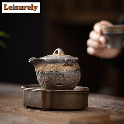 180ml Gilded Iron Glazed Handheld Teapot Antique Old Rock Mud Pot Tea Maker Kettle with Strainer Teaware Equipment Collection