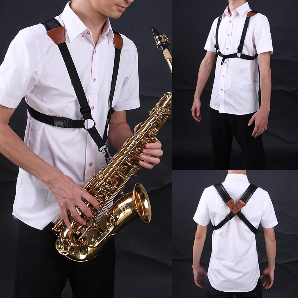 Jinchuan Saxophone Strap, Shoulder-Style, Adult and Child Harness Style with Cushion, Fits Soprano, Alto, and Tenor (Large, Fits Over 50kg and Height