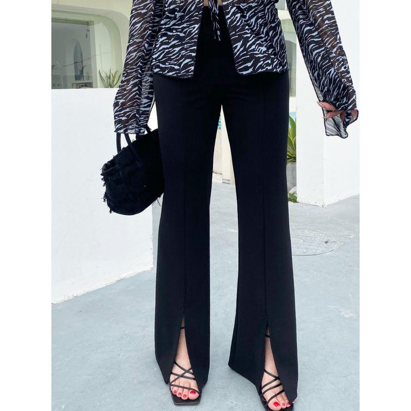 Miss Biggie Fashion Plus Size Figure Flattering Slim-Fit Versatile Four-Sided Bullet High Waist Slit Small Horn Pants