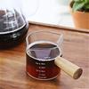 Glass Espresso Cup with Wooden Handle Single and Double Mouthed Coffee Cup Heat Resistant Small Glass Measuring Mug Latte Cup