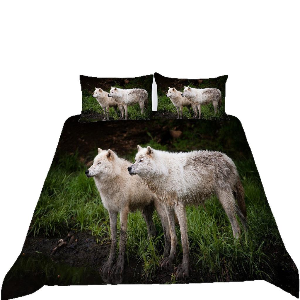 Cartoon Wolf Digital Printing Independent Website Available Polyester Quilt Cover Pillowcase Two Or Three Piece Set