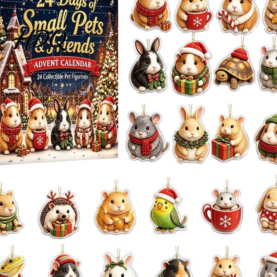 Christmas Tree Hanging Ornaments 24 Days Advent Calendar with Pet Animal Charms Gift for Lovers Cute And Daily Home Decor Acrylic