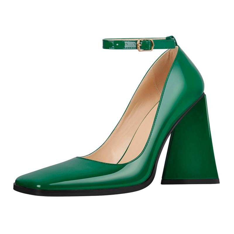 

Модные туфли Kaky s на новом ультравысоком толстом каблуке из лакированной кожи, с квадратным носком и ремешком с большой пряжкой, женская обувь 44 45 46 46