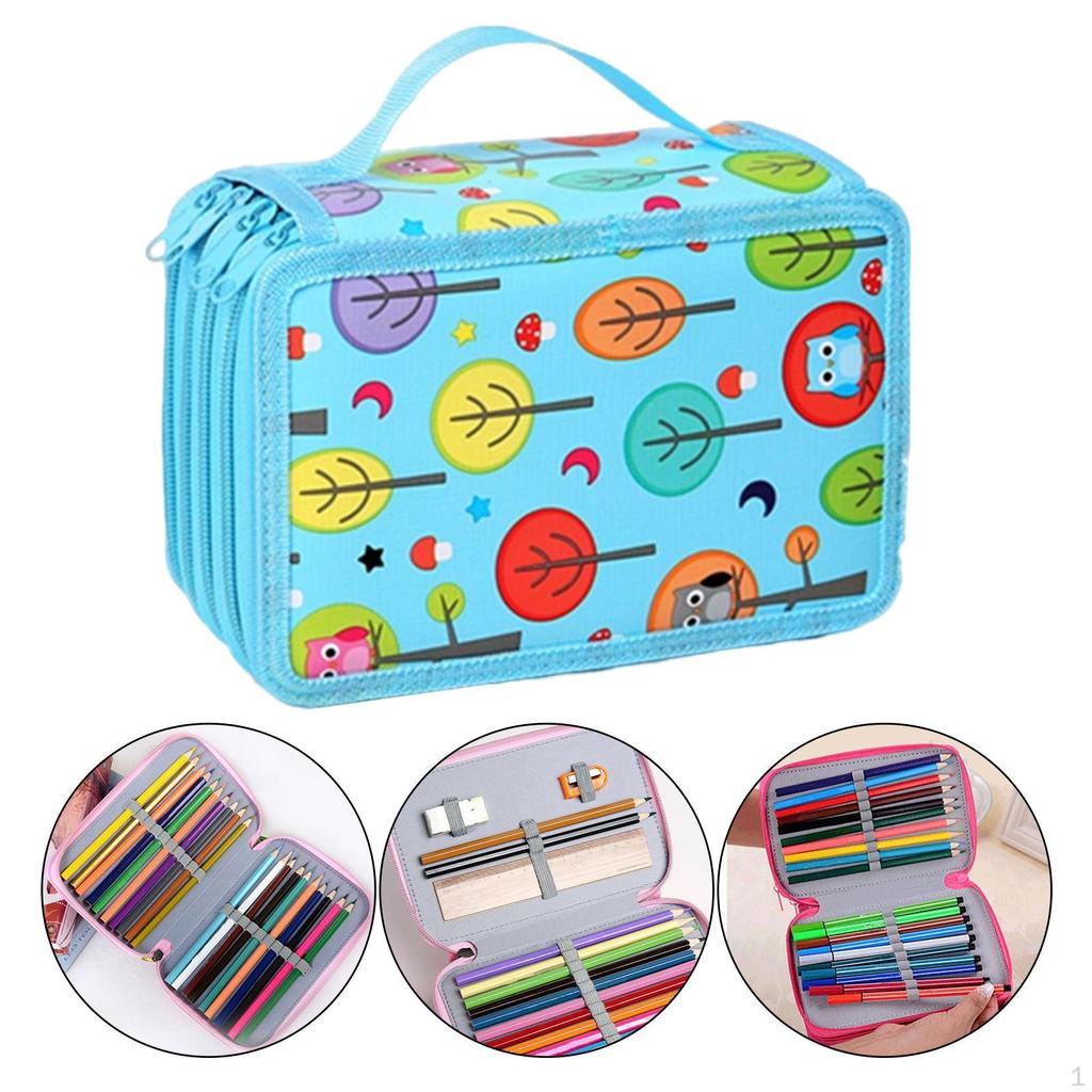 72 Slots 2 Layer Pencil Bag Stationery Makeup 7.87x4.92x3.15inch with Zipper Daily Use Big