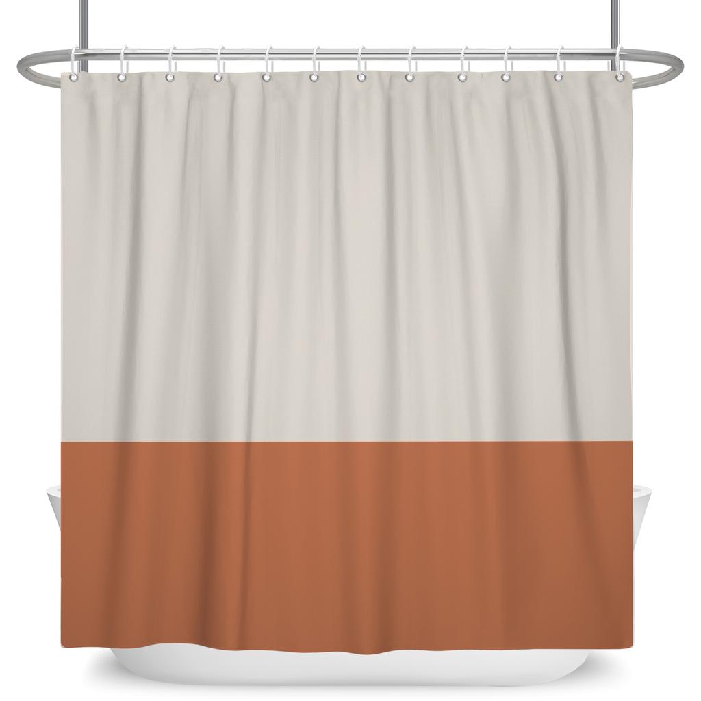 Minimalist Shower Curtain Neutral Two Tone Color Block Waterproof Bath Curtain For Bathroom Decor Polyester Fabric With Hooks