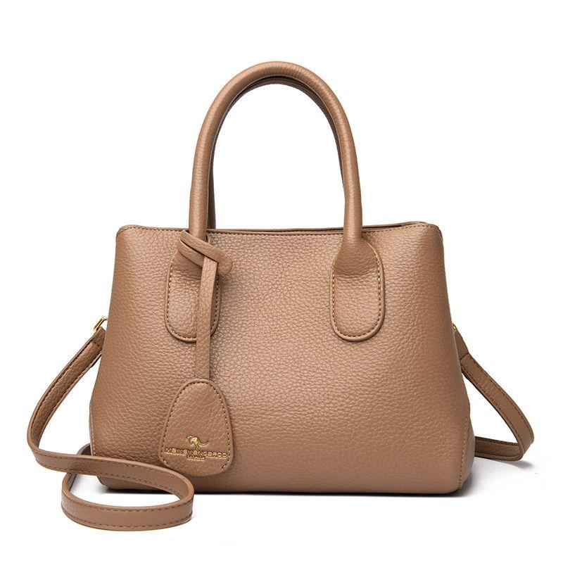 

Kangaroo Elegant Work Clothing Middle-Aged Leather Women s Bag Khaki [send wallet + card bag]]