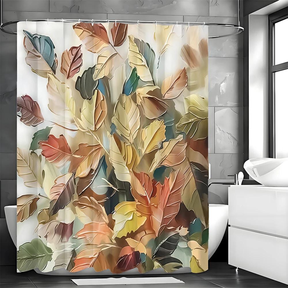 

Осенняя масляная живопись Листья Занавеска для душа, Декоративная занавеска для душа для ванной комнаты, Водонепроницаемая занавеска для душа с крючками W90xH180cm