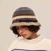 Anti-cold Knitted Bucket Hat Warm Woven Basin Cap Seaside Beach Cap Striped Fisherman Hat  Vacation