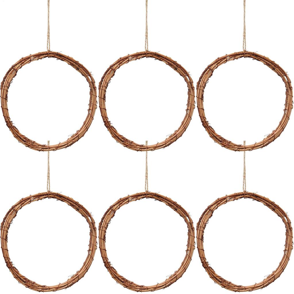 Wreath Frame 6 Piece Hanger Outdoor Decor 7.9 Inch DIY Rattan Wreath Garland For Bedroom Living Room Fence Wall Wedding Party